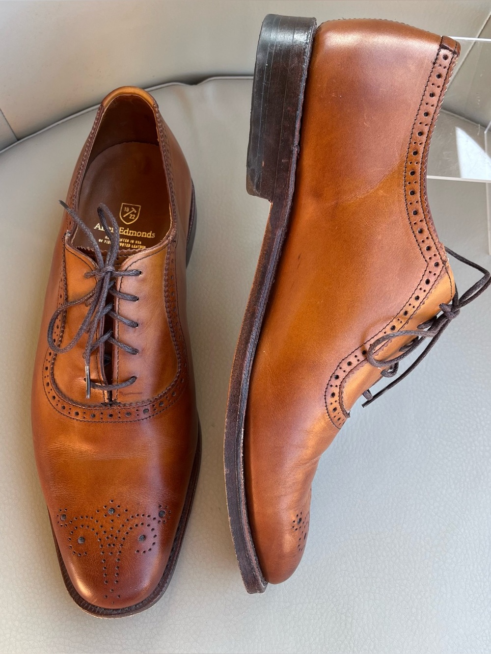 Allen Edmonds Cornwallis Oxfords Dress Shoe Loafers Brown Leather 10D Cognac